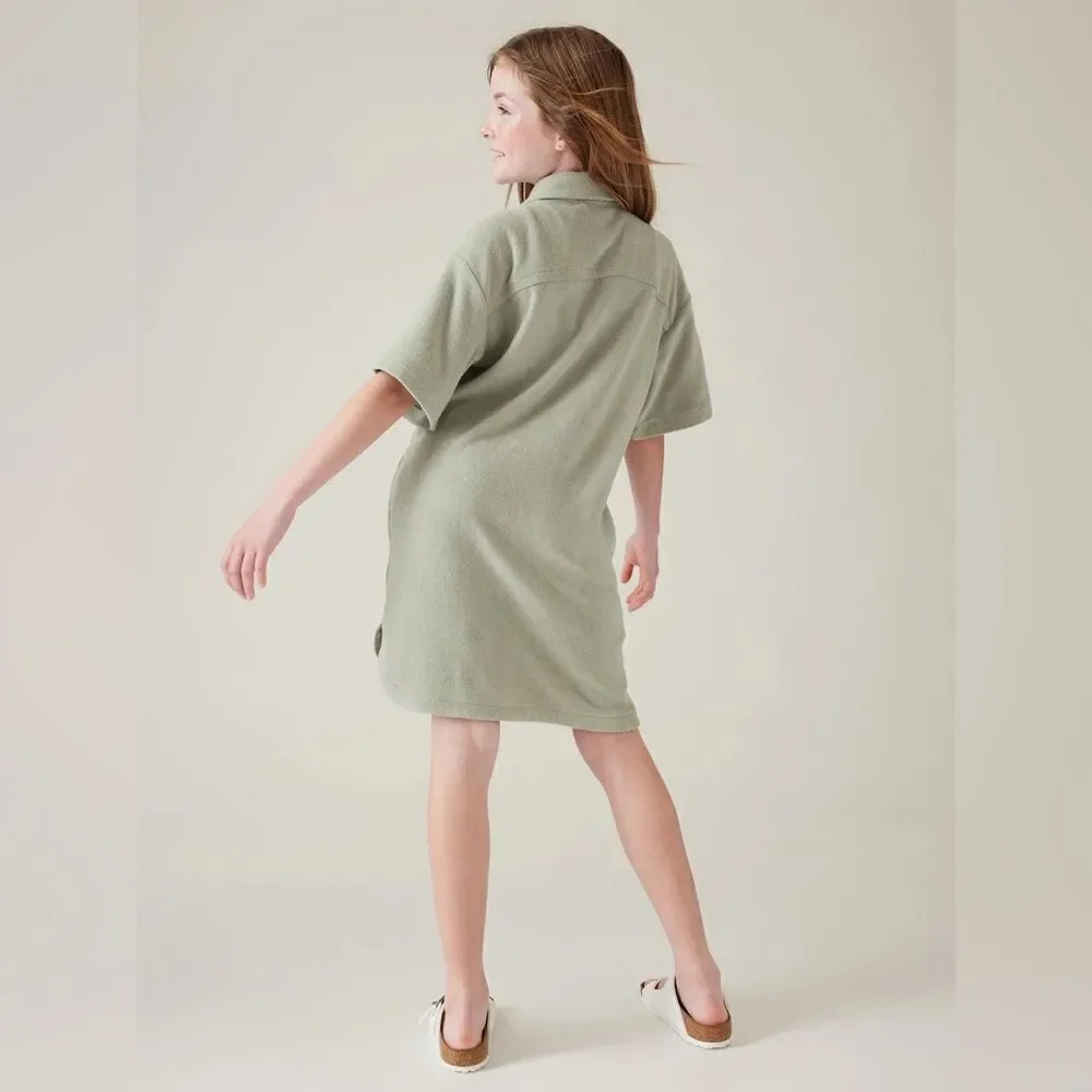 NWT ATHLETA GIRL Jump In Terrycloth Dress Pool Beach Coverup Sage Green M 8 10